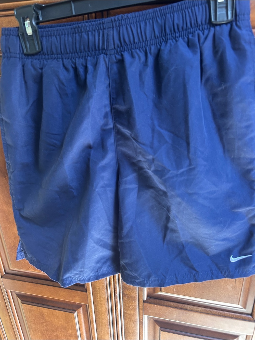 Nike Men's Deep Blue Athletic Shorts with Small Swoosh